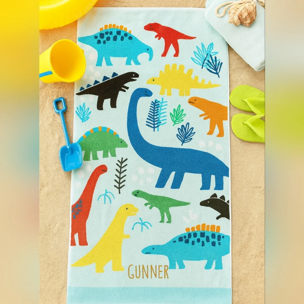 Pottery Barn Kids Dinosaur Mini Beach Towel UPF 50+ — Personalized “Gunner”